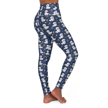 Bichon Frise Dog Floral High Waisted Yoga Leggings - Perfect for Fitness & Everyday Wear