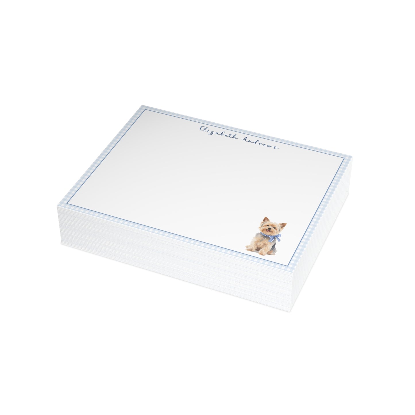 Yorkshire Terrier Dog Blue Gingham Personalized Notecard Set