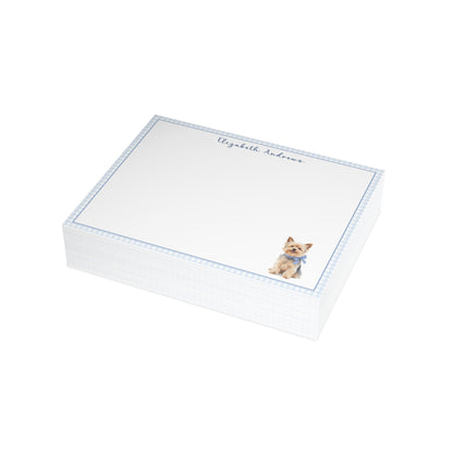 Yorkshire Terrier Dog Blue Gingham Personalized Notecard Set