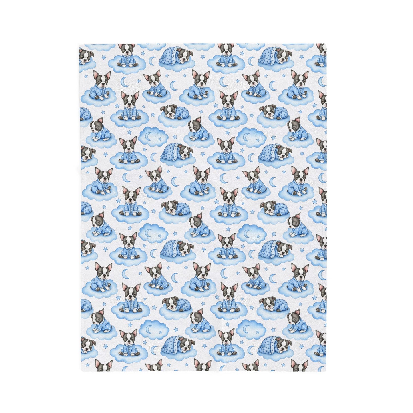 Boston Terrier Dog Blue Baby Blanket, Boston Terrier Baby Shower Baby Boy Newborn Gift Hospital Announcement Blanket Coming Home