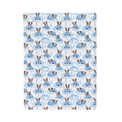 Boston Terrier Dog Blue Baby Blanket, Boston Terrier Baby Shower Baby Boy Newborn Gift Hospital Announcement Blanket Coming Home