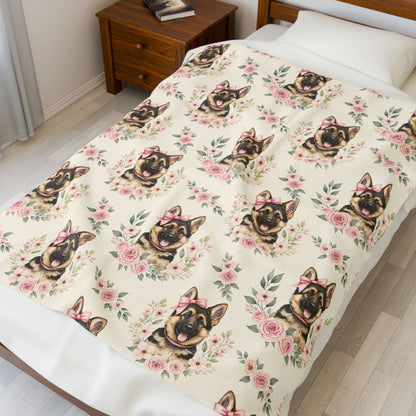 German Shepherd Pink Baby Blanket, Shepherd Dog Baby Shower Baby Girl Newborn Gift Hospital Announcement Blanket Coming Home