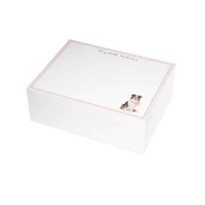 Australian Shepherd Dog Pink Gingham Personalized Notecard Set