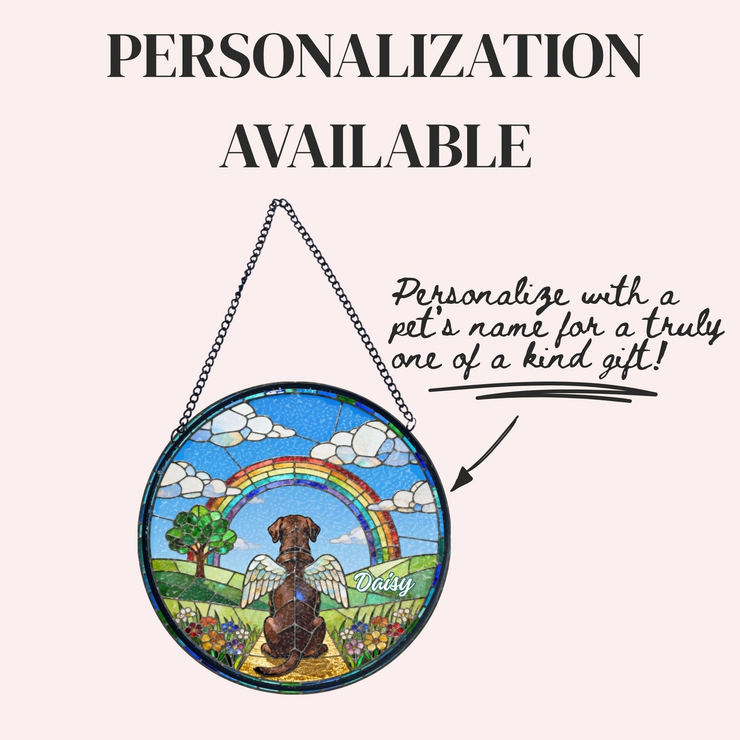 Chocolate Labrador Retriever Rainbow Bridge Stained Glass Suncatcher