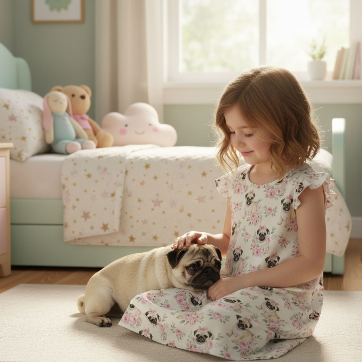 Pug Girl's Flutter Sleeve Nightgown