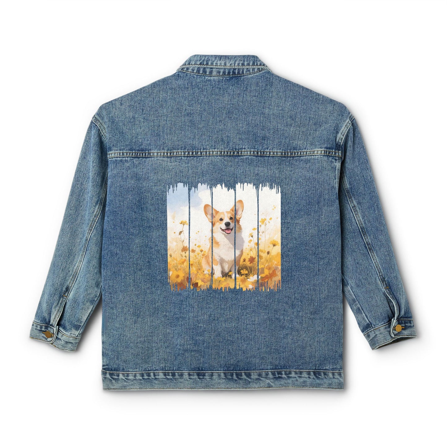 Trendy Corgi Dog Women's Denim Jacket, Dog Demin Jacket, Gift for Corgi Dog Mom, Gift for Dog Lovers, Fall Dog Style