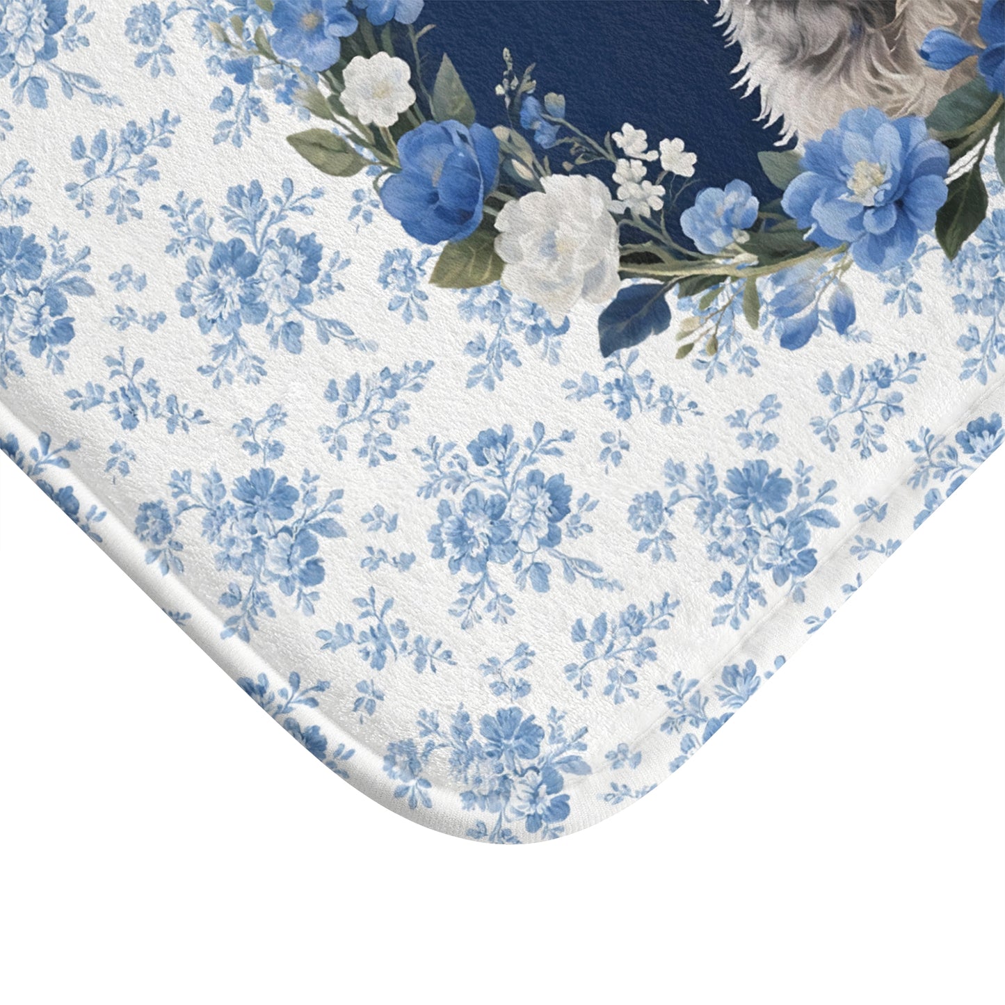 Blue Floral Schnauzer Bath Mat – Cute Schnauzer Dog Bathroom Rug