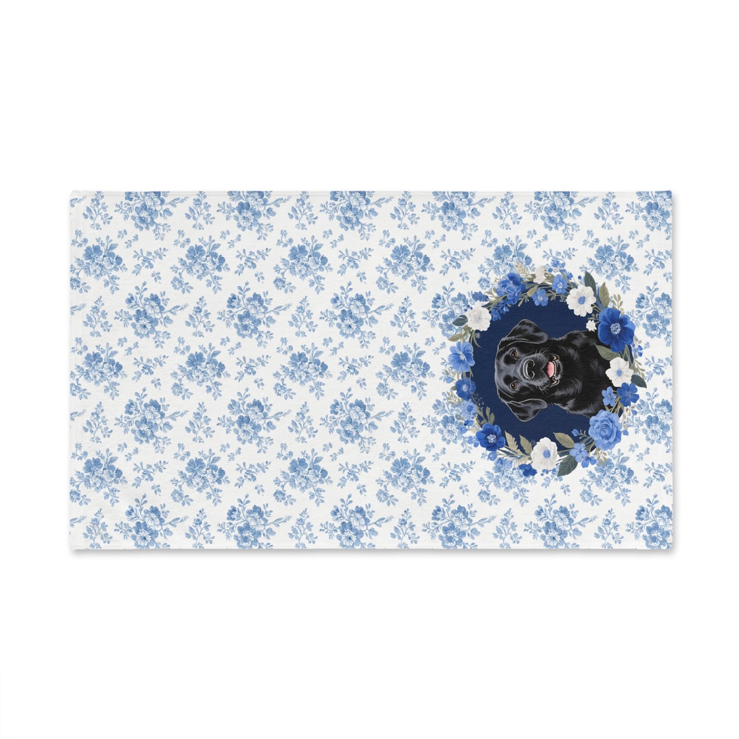 Blue Floral Black Labrador Retriever Dog Portrait Hand Towel – Cute Pet Bathroom Accessory