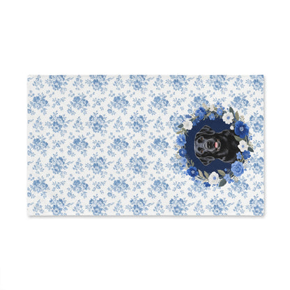 Blue Floral Black Labrador Retriever Dog Portrait Hand Towel – Cute Pet Bathroom Accessory