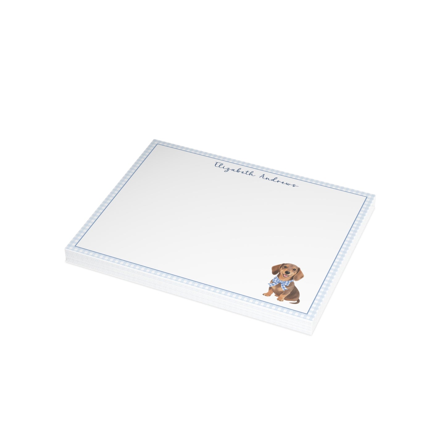 Dachshund Dog Blue Gingham Personalized Notecard Set