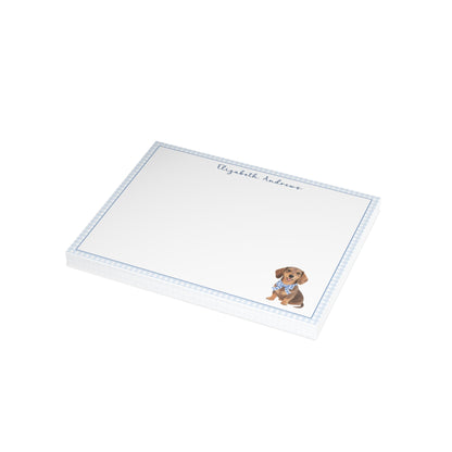 Dachshund Dog Blue Gingham Personalized Notecard Set