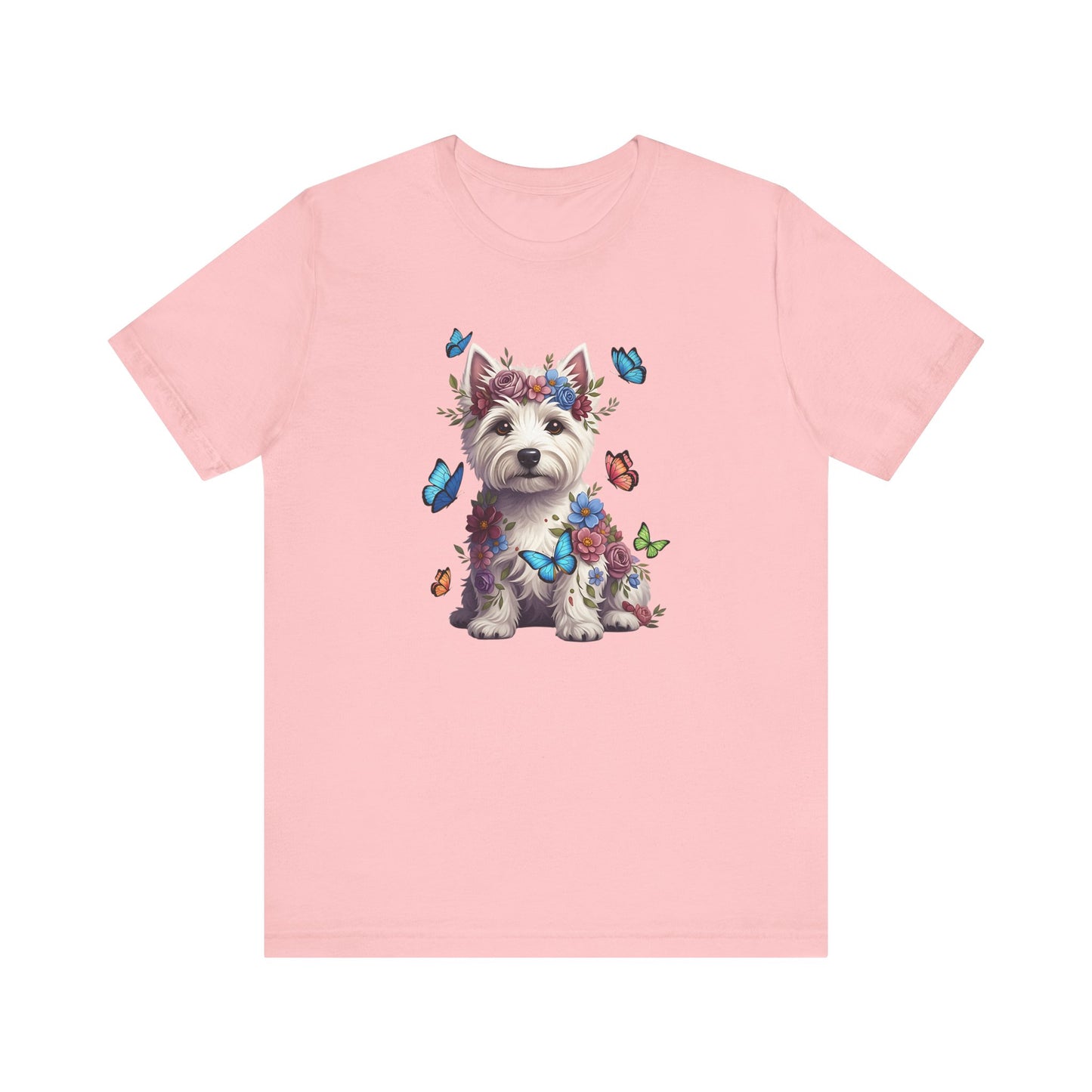 Whimsical Floral West Highland White Terrier Tee – Colorful Dog Lover Shirt with Butterflies