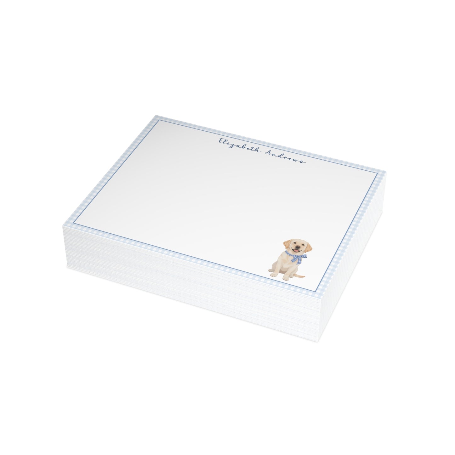 Labrador Retriever Dog Blue Gingham Personalized Notecard Set