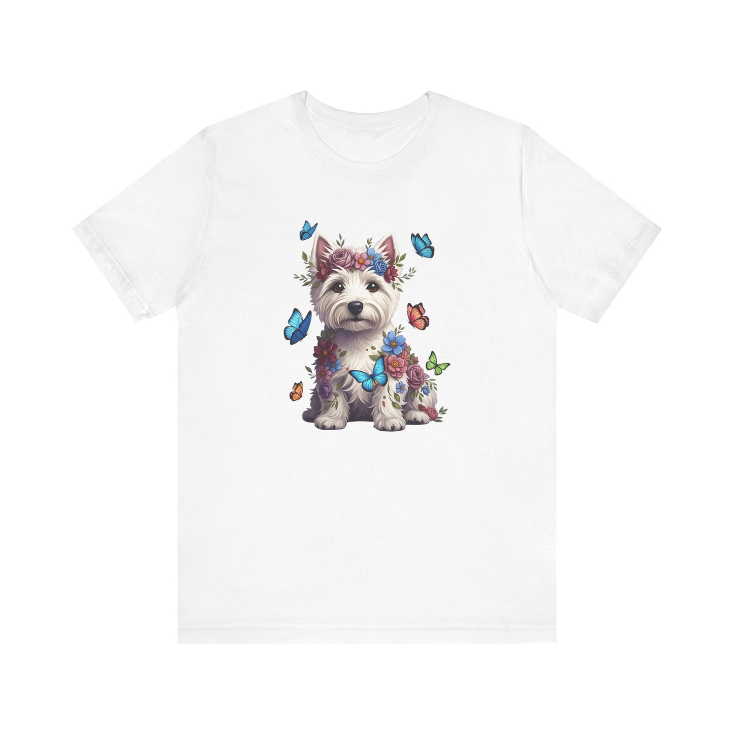 Whimsical Floral West Highland White Terrier Tee – Colorful Dog Lover Shirt with Butterflies
