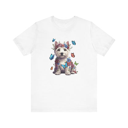 Whimsical Floral West Highland White Terrier Tee – Colorful Dog Lover Shirt with Butterflies