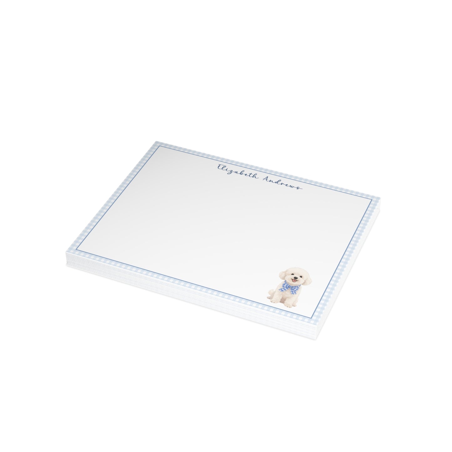 Bichon Frise Dog Blue Gingham Personalized Notecard Set