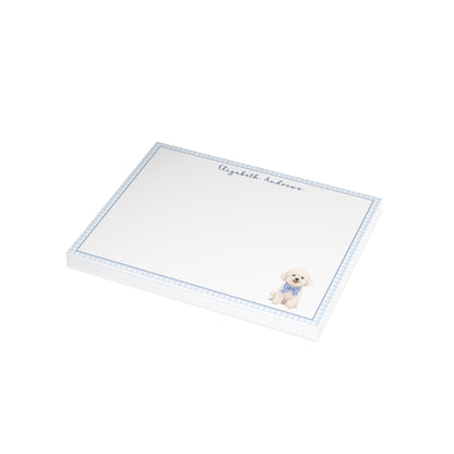 Bichon Frise Dog Blue Gingham Personalized Notecard Set