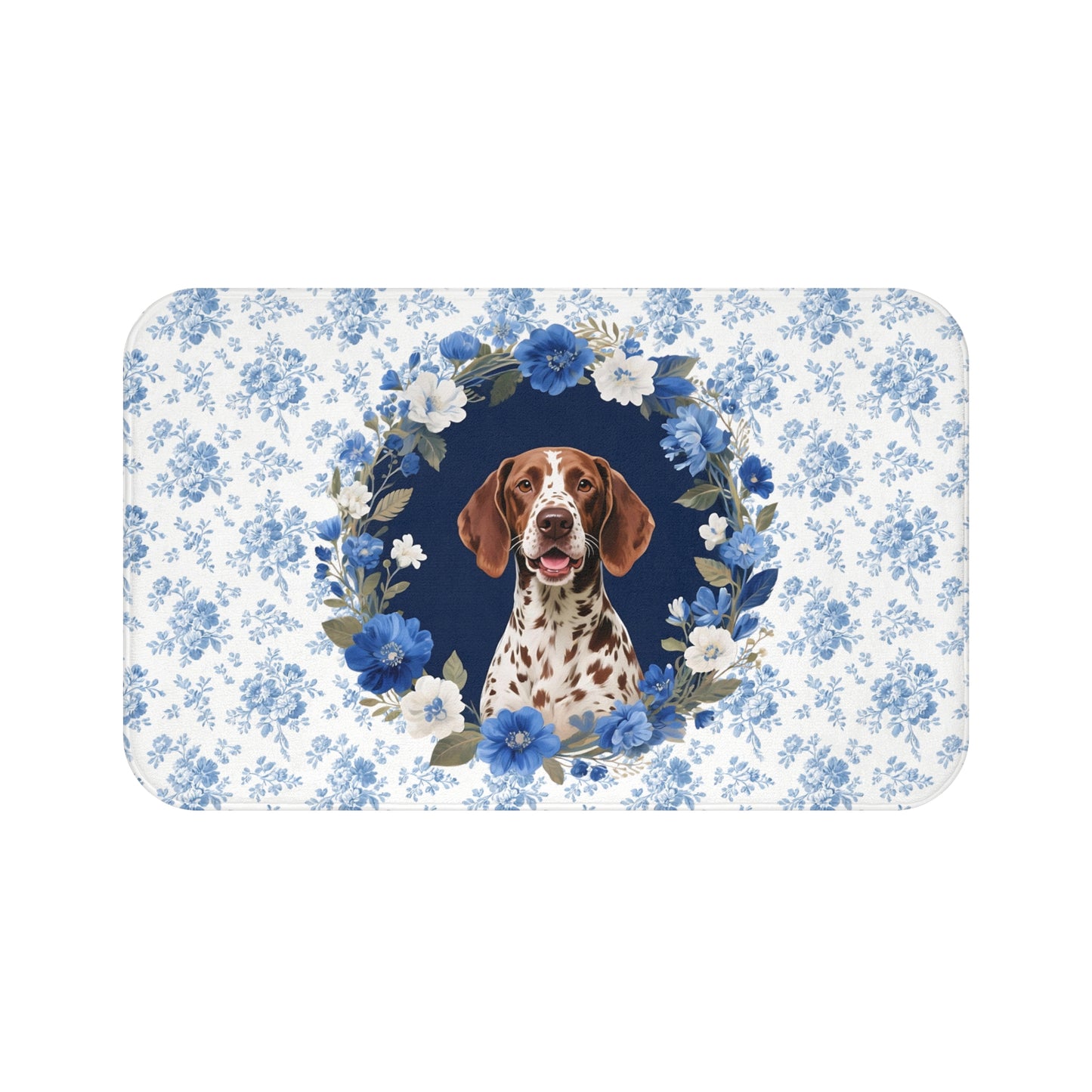Blue Floral GSP Bath Mat – Cute German Shorthaired Pointer Dog Bathroom Rug