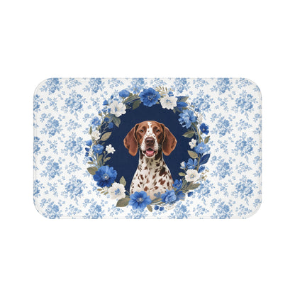 Blue Floral GSP Bath Mat – Cute German Shorthaired Pointer Dog Bathroom Rug