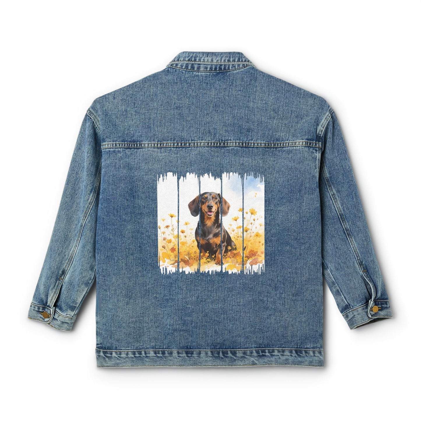Trendy Dachshund Women's Denim Jacket, Dog Demin Jacket, Gift for Doxie Dog Mom, Gift for Dog Lovers, Fall Dog Style