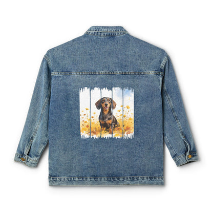 Trendy Dachshund Women's Denim Jacket, Dog Demin Jacket, Gift for Doxie Dog Mom, Gift for Dog Lovers, Fall Dog Style
