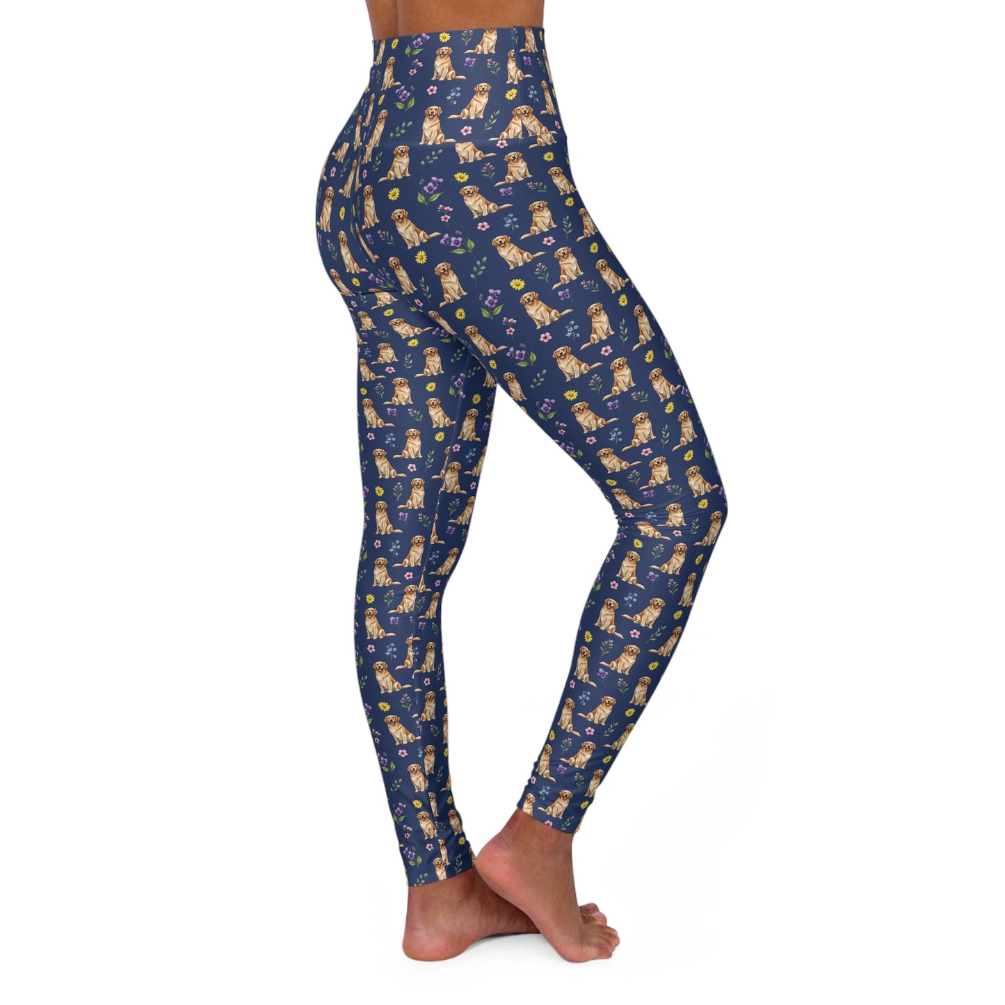 Golden Retriever Dog Floral High Waisted Yoga Leggings - Perfect for Fitness & Everyday Wear