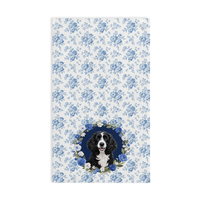 Blue Floral Portuguese Water Dog Portrait Hand Towel – Cute Pet Bathroom Accessory
