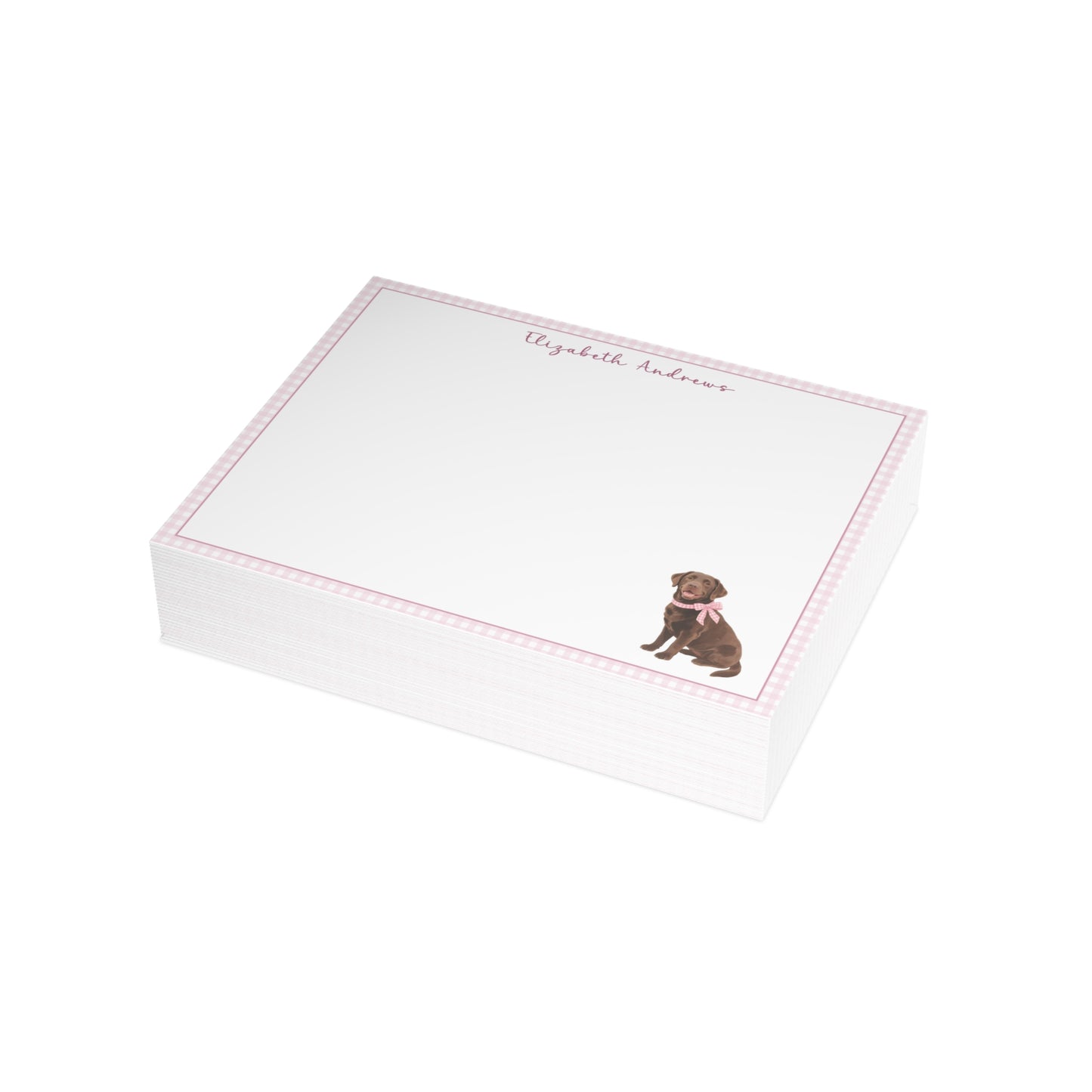 Chocolate Labrador Retriever Dog Pink Gingham Personalized Notecard Set