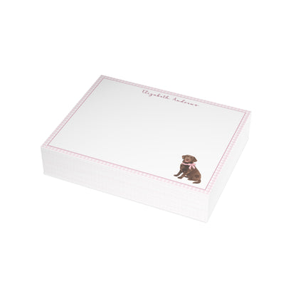 Chocolate Labrador Retriever Dog Pink Gingham Personalized Notecard Set