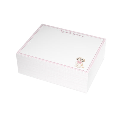 Shih Tzu Dog Pink Gingham Personalized Notecard Set