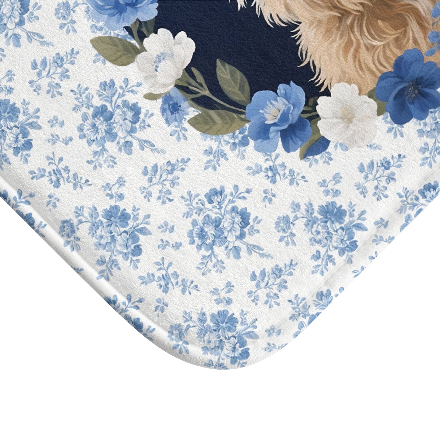 Blue Floral Wheaten Bath Mat – Cute Wheaten Terrier Dog Bathroom Rug