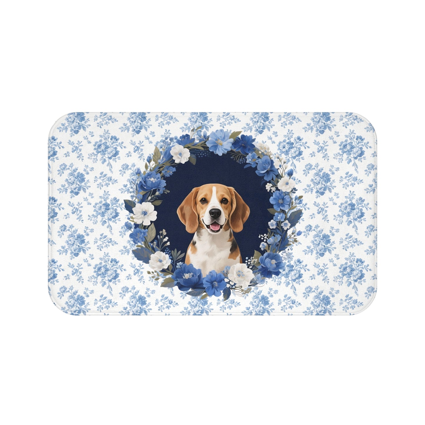 Blue Floral Beagle Bath Mat – Cute Beagle Dog Bathroom Rug