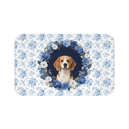 Blue Floral Beagle Bath Mat – Cute Beagle Dog Bathroom Rug
