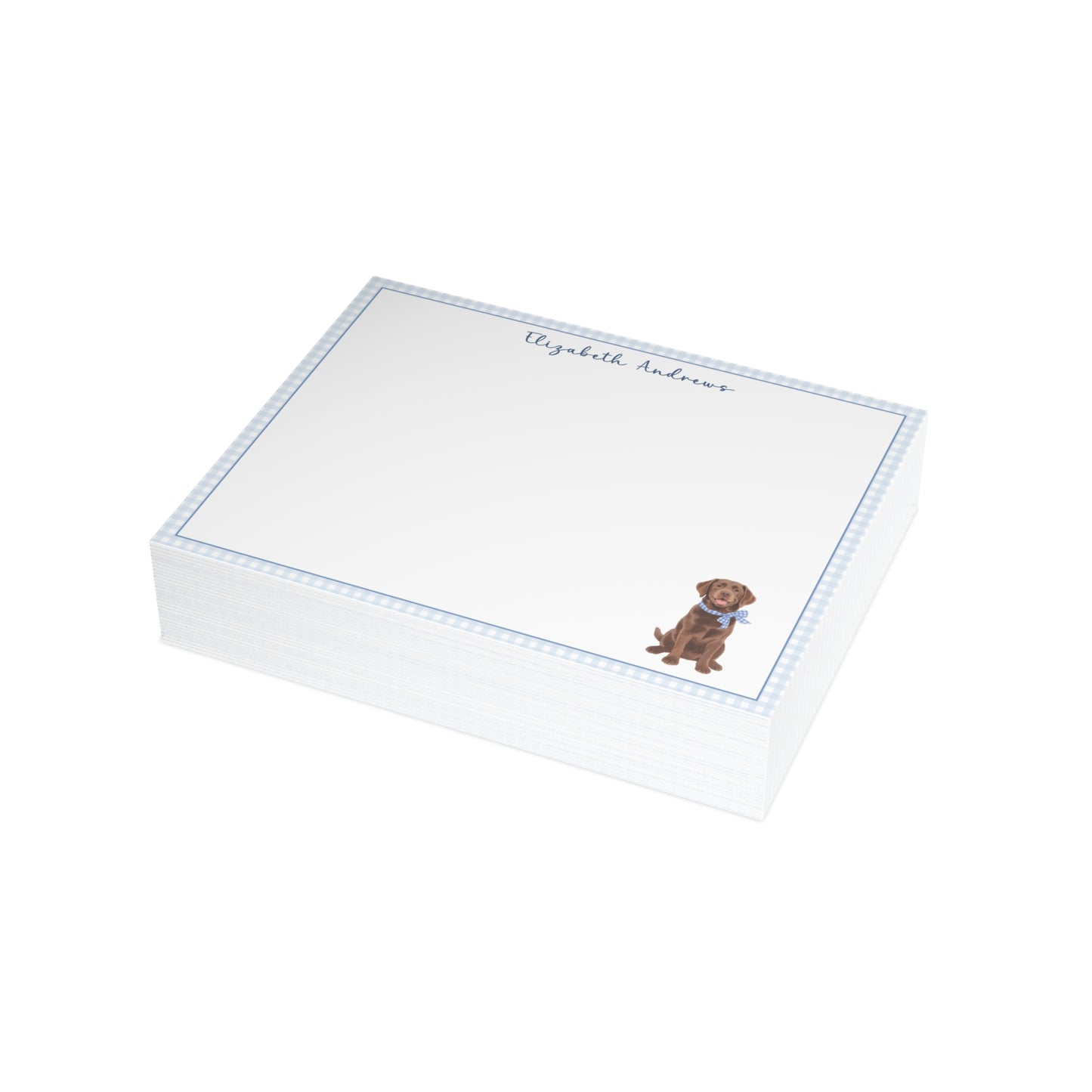 Chocolate Labrador Retriever Dog Blue Gingham Personalized Notecard Set