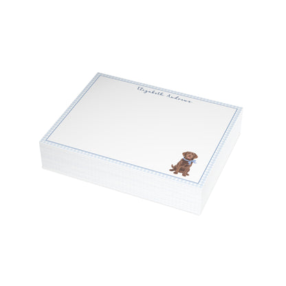 Chocolate Labrador Retriever Dog Blue Gingham Personalized Notecard Set