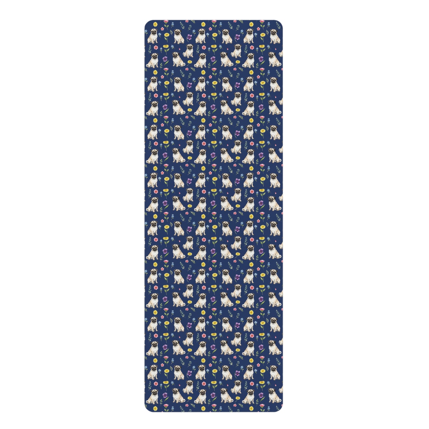 Pug Dog Floral Yoga Mat – Durable Non-Slip Rubber Surface for Home & Studio Practice