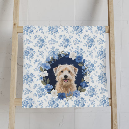 Blue Floral Wheaten Terrier Dog Portrait Hand Towel – Cute Pet Bathroom Accessory