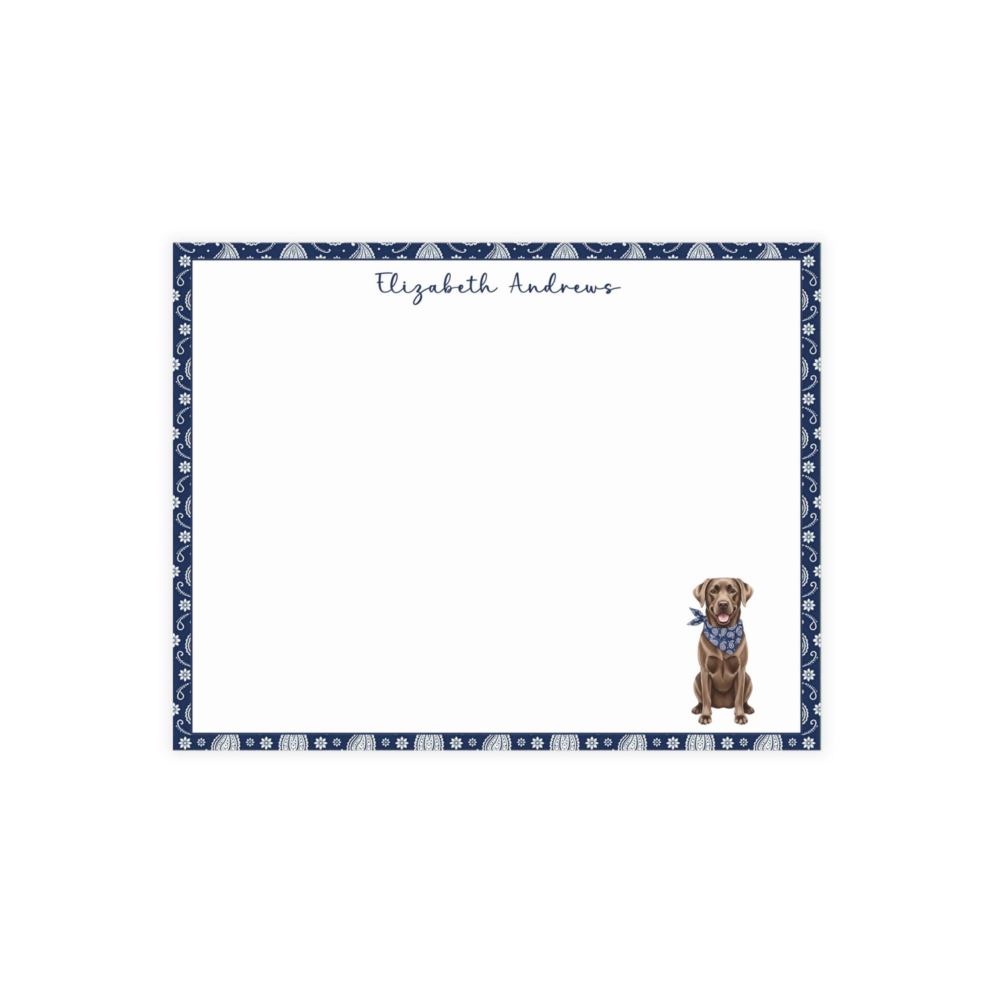 Chocolate Labrador Retriever Navy Blue Paisley Notecard Set