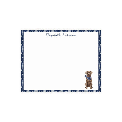 Chocolate Labrador Retriever Navy Blue Paisley Notecard Set