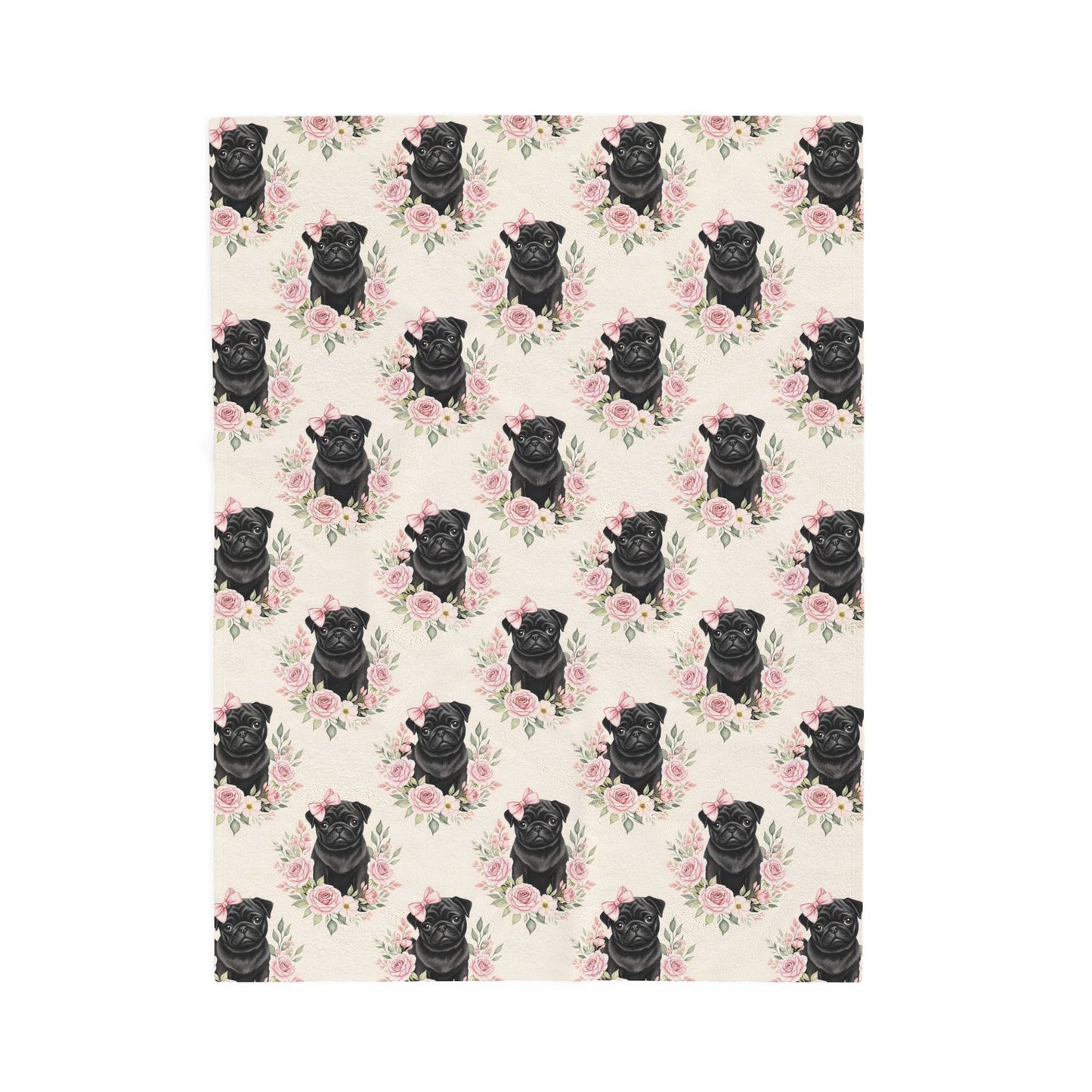 Black Pug Dog Pink Bows and Roses Baby Blanket