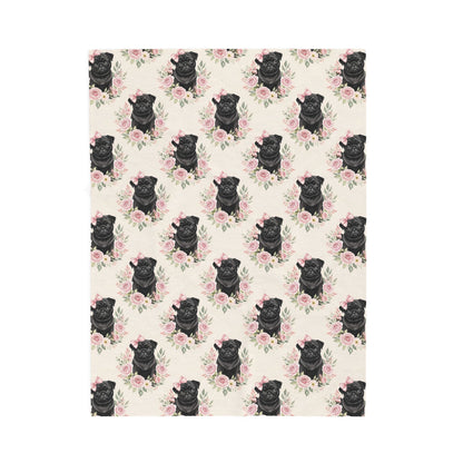 Black Pug Dog Pink Bows and Roses Baby Blanket