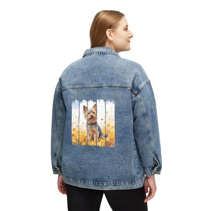 Trendy Yorkshire Terrier Dog Women's Denim Jacket, Dog Demin Jacket, Gift for Yorkie Dog Mom, Gift for Dog Lovers, Fall Dog Style