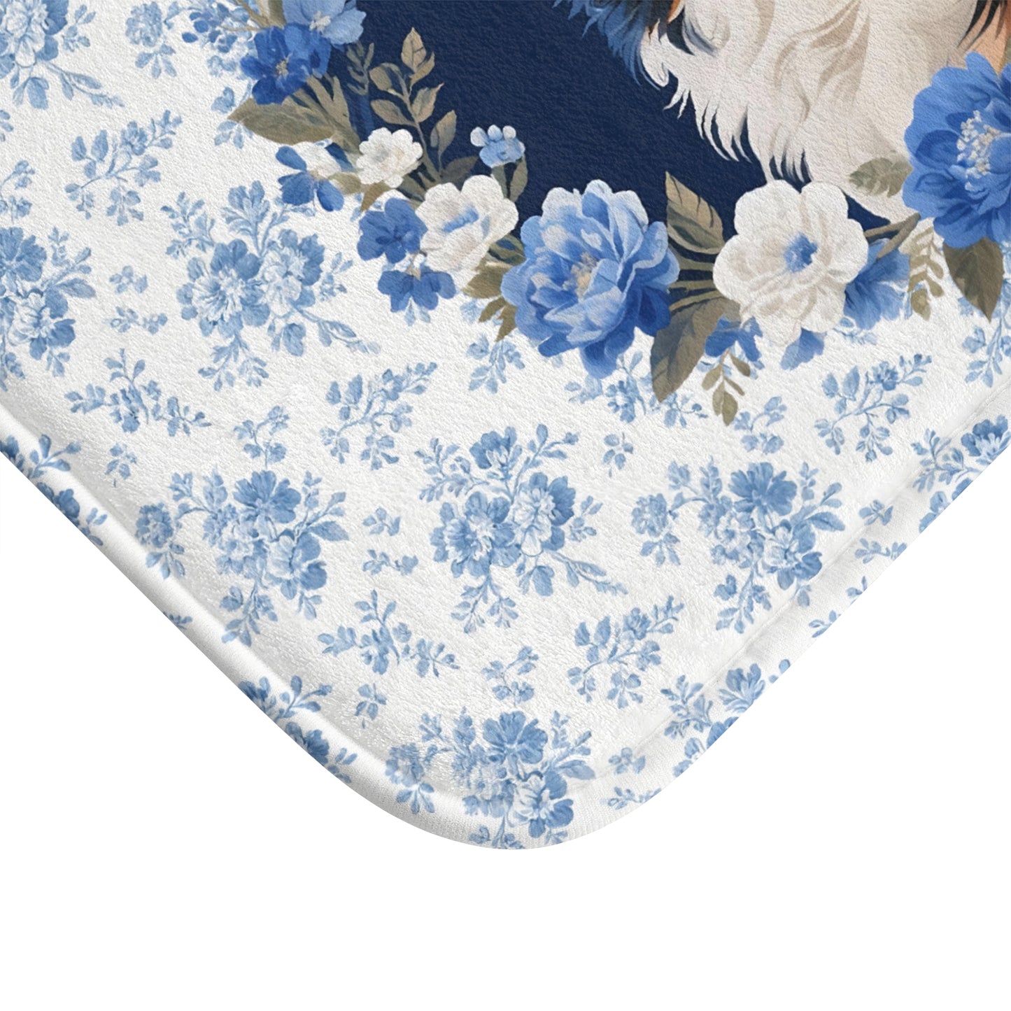 Blue Floral Berner Bath Mat – Cute Bernese Mountain Dog Bathroom Rug