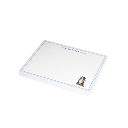 Bernese Mountain Dog Blue Gingham Personalized Notecard Set