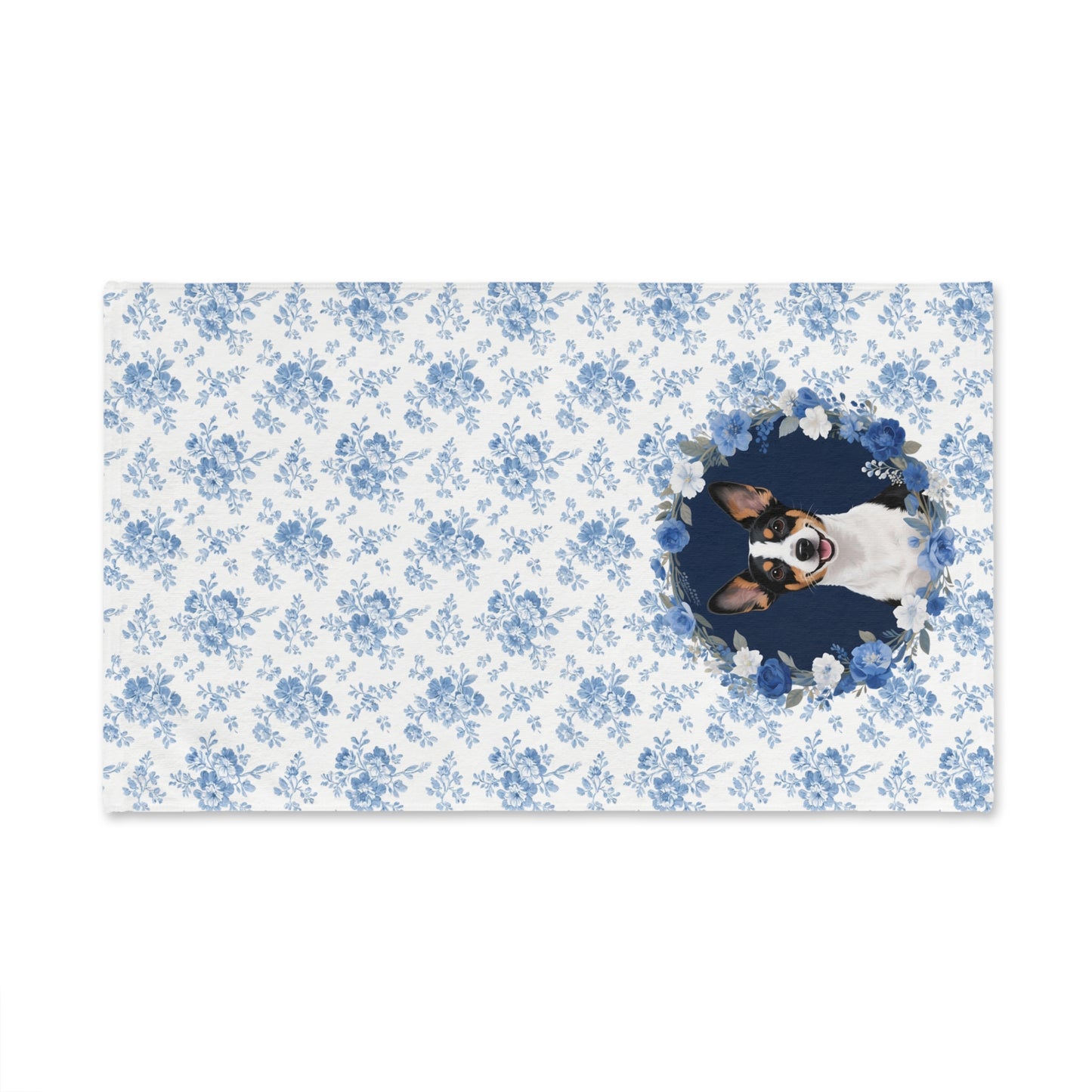 Blue Floral Rat Terrier Dog Portrait Hand Towel – Cute Pet Bathroom Accessory