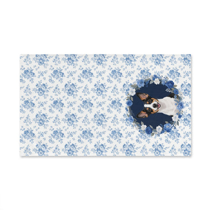 Blue Floral Rat Terrier Dog Portrait Hand Towel – Cute Pet Bathroom Accessory