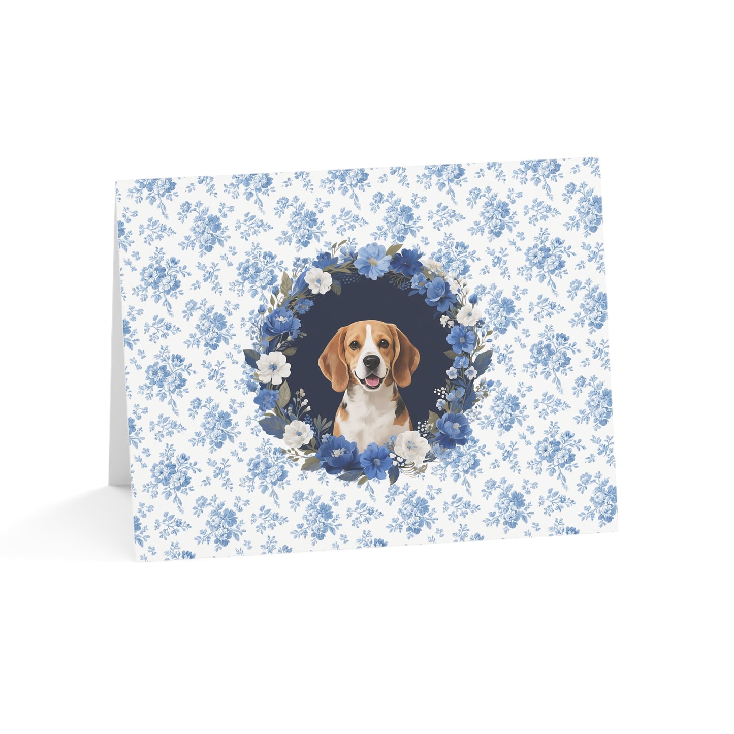 Beagle Dog Blue Floral Greeting Card Set