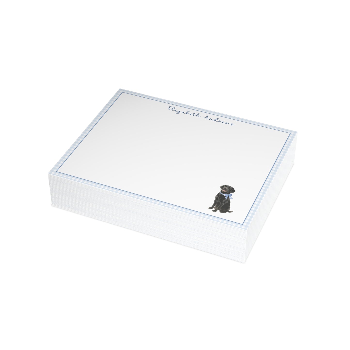 Black Labrador Retriever Dog Blue Gingham Personalized Notecard Set