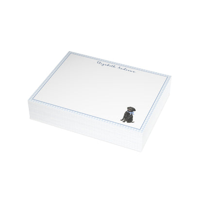 Black Labrador Retriever Dog Blue Gingham Personalized Notecard Set