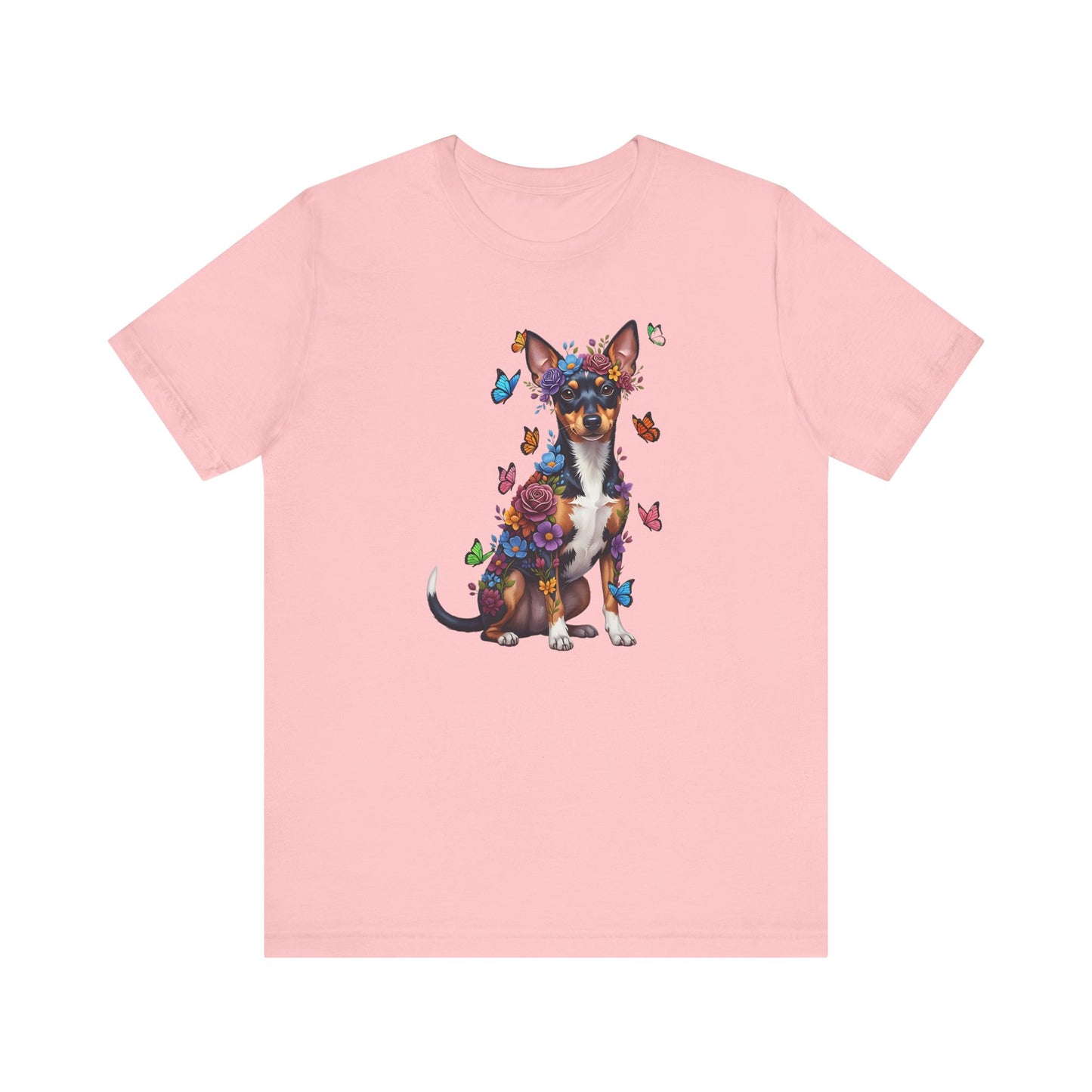 Whimsical Floral Rat Terrier Tee – Colorful Dog Lover Shirt with Butterflies